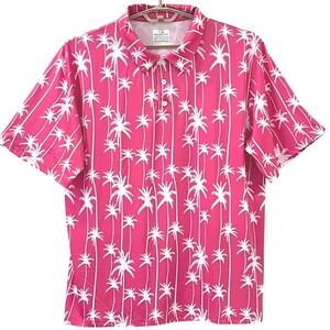 Obnoxious Golf Mens Polo Shirt XL Pink Palm Tree Tropical Performance Stretch
